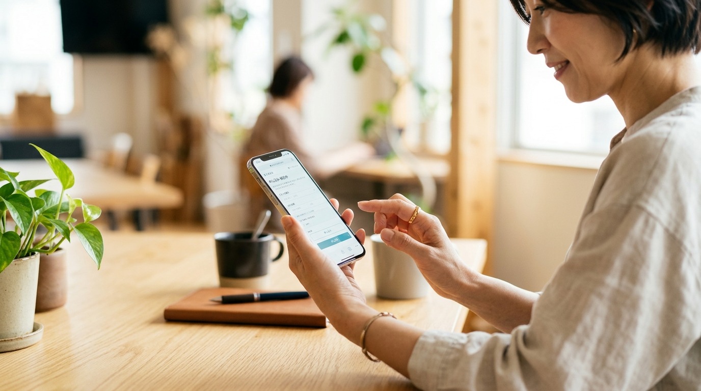 スマートフォンで申し込みを検討する経営者の手元